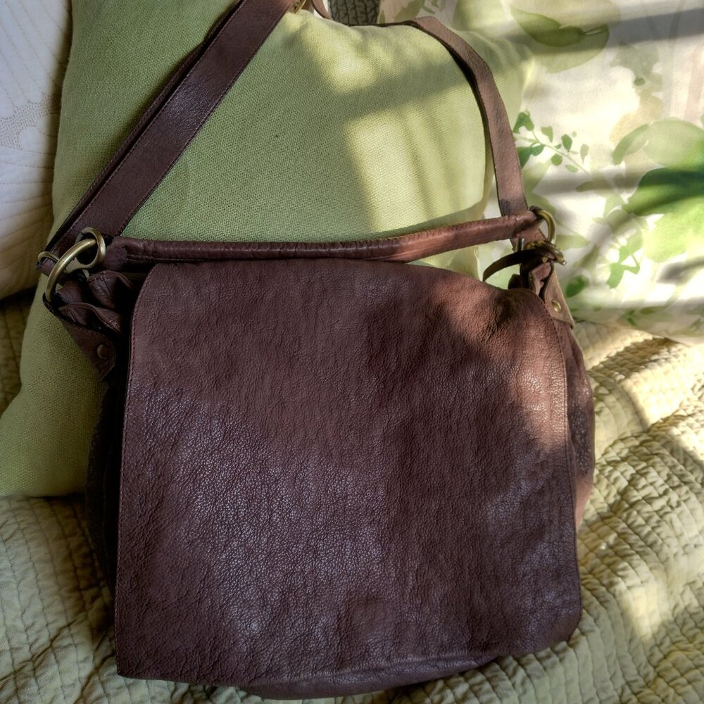 Satchel genuine leather purse; soft, slouchy,pebbled pigskin, long straps/handle